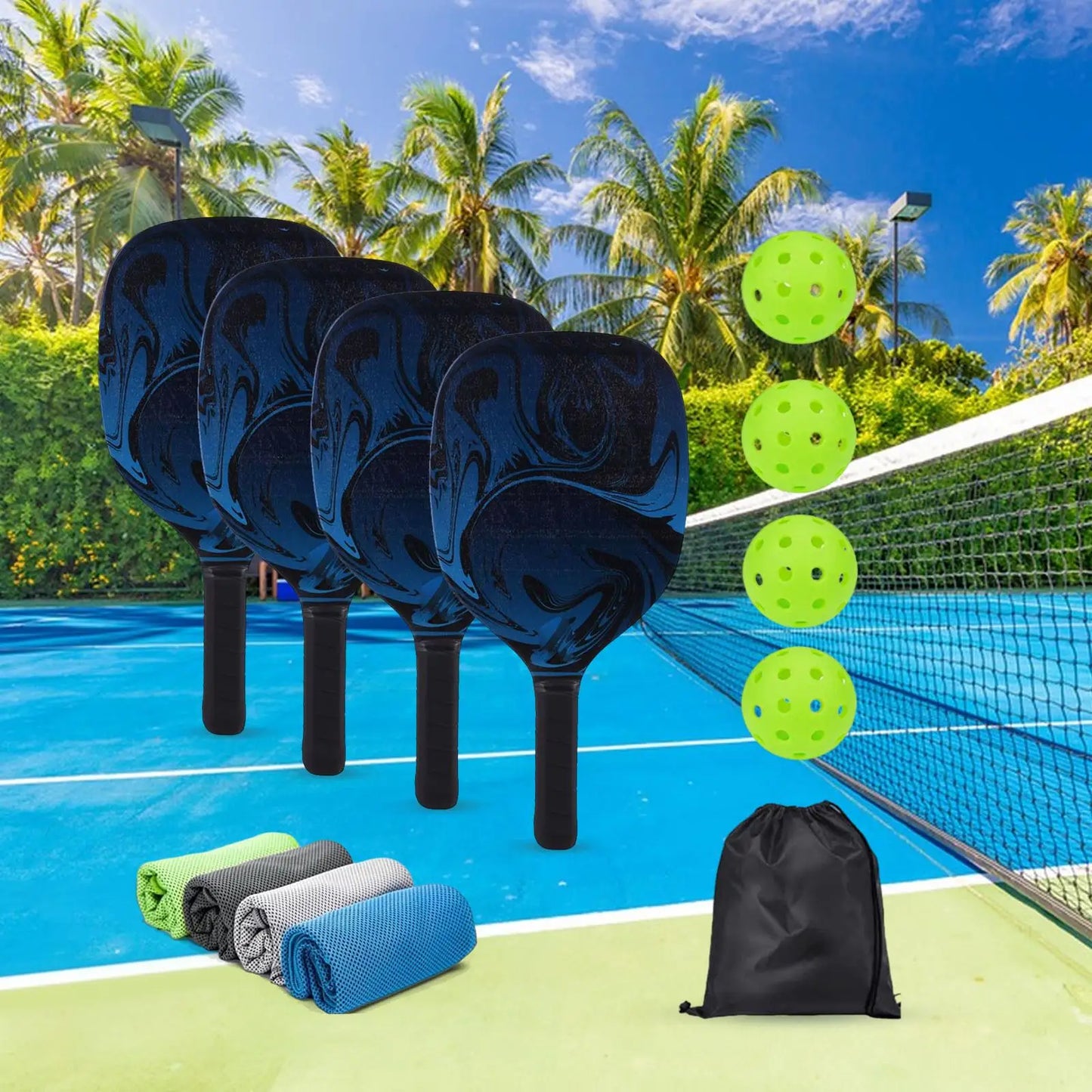 4Pcs Pickleball Paddles Rackets Set including 4 balls