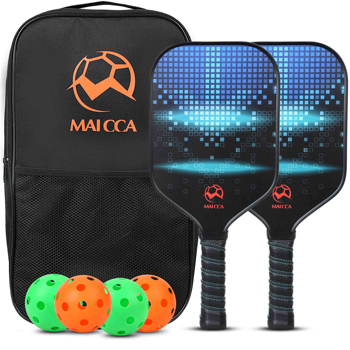 4 balls with USAPA-Approved Rackets, set of  with Honeycomb Core Daddle, Mid-Profile Surface, and Glass Fibre Grip (Copy)