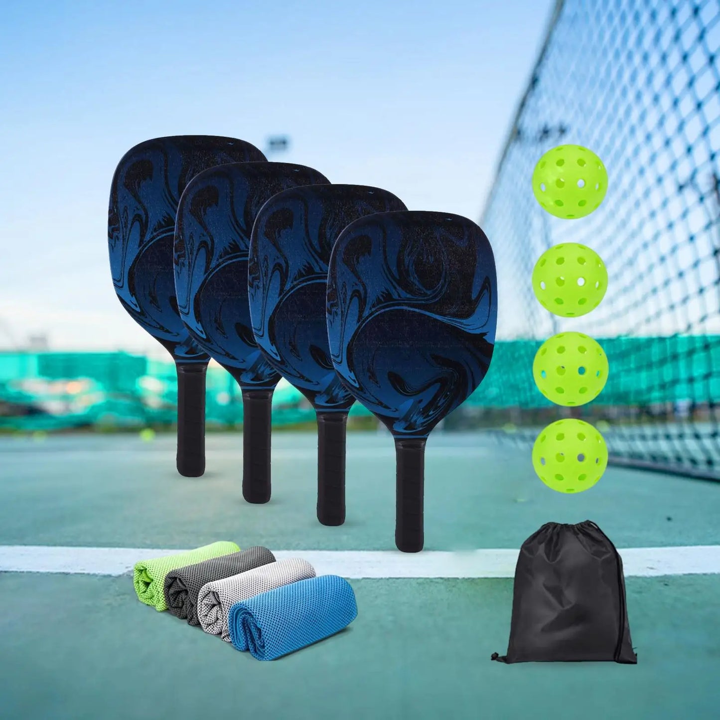 4Pcs Pickleball Paddles Rackets Set including 4 balls